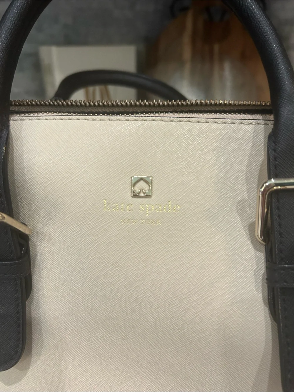 Kate Spade New York Black Cream Colorblock Satchel Crossbody Bag Quiet Luxury